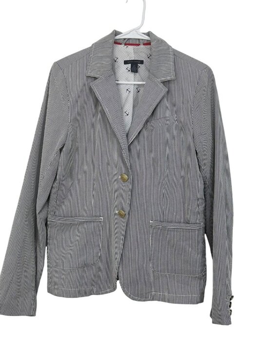 Tommy Hilfiger Womens Striped Blazer SZ L/G Cotton Blend Nautical Striped Print - Picture 1 of 16